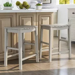 Clearance Kirklands Home washed Saddle Seat Counter Stools, Set of 2 White