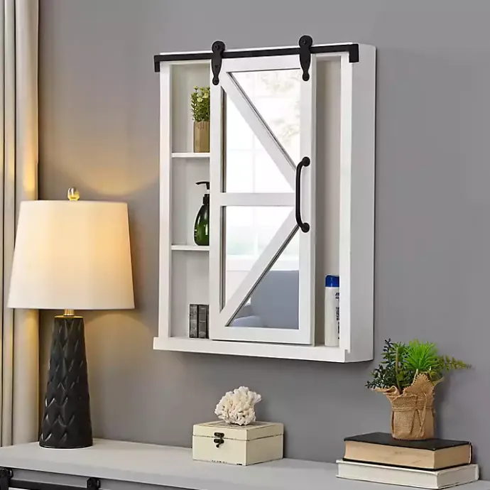 Online Kirklands Home washed Sliding Barn Door Wall Cabinet White