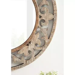 Outlet Kirklands Home washed Wood Round Shavali Mirror White
