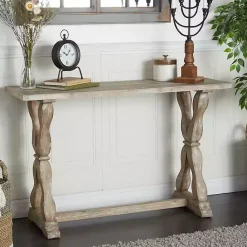 Kirklands Home Whitewashed Wood Trestle Base Console Table