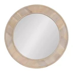 New Kirklands Home washed Woodgrain Round Wall Mirror White