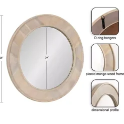 New Kirklands Home washed Woodgrain Round Wall Mirror White