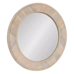 New Kirklands Home washed Woodgrain Round Wall Mirror White