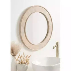New Kirklands Home washed Woodgrain Round Wall Mirror White
