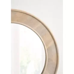 New Kirklands Home washed Woodgrain Round Wall Mirror White
