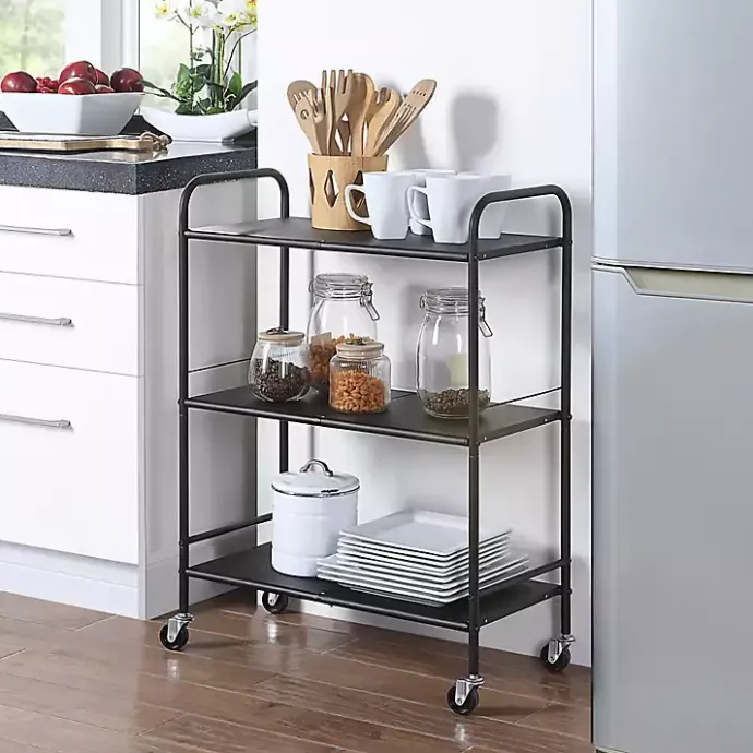 Discount Kirklands Home Wide Metal 3-Tier Storage Cart Black