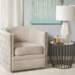 Online Kirklands Home Wilson Tufted Taupe Swivel Accent Chair Tan