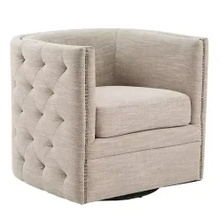 Online Kirklands Home Wilson Tufted Taupe Swivel Accent Chair Tan