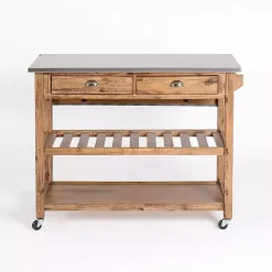 New Kirklands Home Wire Brush Sonoma Drop Leaf Kitchen Island Brown