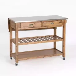 New Kirklands Home Wire Brush Sonoma Drop Leaf Kitchen Island Brown