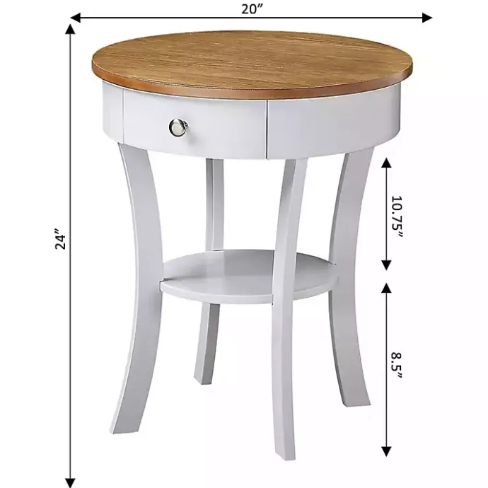 New Kirklands Home Wood & White Curved Legs Round Drawer Accent Table Brown