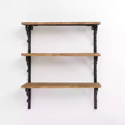 Kirklands Home Wood and Iron Scroll 3-Tier Wall Shelf