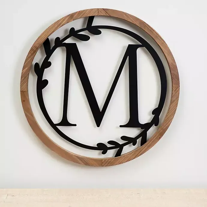 Hot Kirklands Home Wood and Metal Laurel Monogram M Plaque