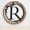 Outlet Kirklands Home Wood and Metal Laurel Monogram R Plaque