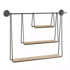 Discount Kirklands Home Wood and Metal Three-Tier Side Modern Wall Shelf