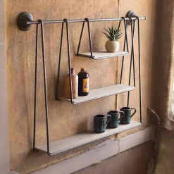Discount Kirklands Home Wood and Metal Three-Tier Side Modern Wall Shelf