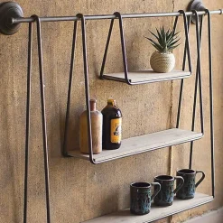 Discount Kirklands Home Wood and Metal Three-Tier Side Modern Wall Shelf