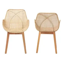 Sale Kirklands Home Wood and Rat Flared Dining Chairs, Set of 2 Tan