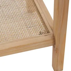 Online Kirklands Home Wood Glass Top Console Table with Rattan Shelf Brown