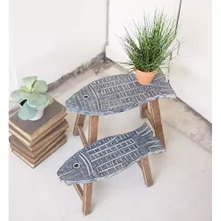 Hot Kirklands Home Wooden Fish Stool Plant Stands, Set of 2