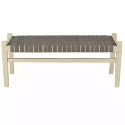 New Kirklands Home Woven Leather Natural Wood Bench Brown