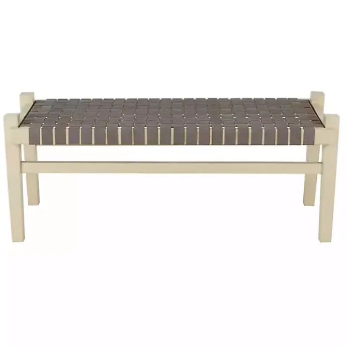 New Kirklands Home Woven Leather Natural Wood Bench Brown