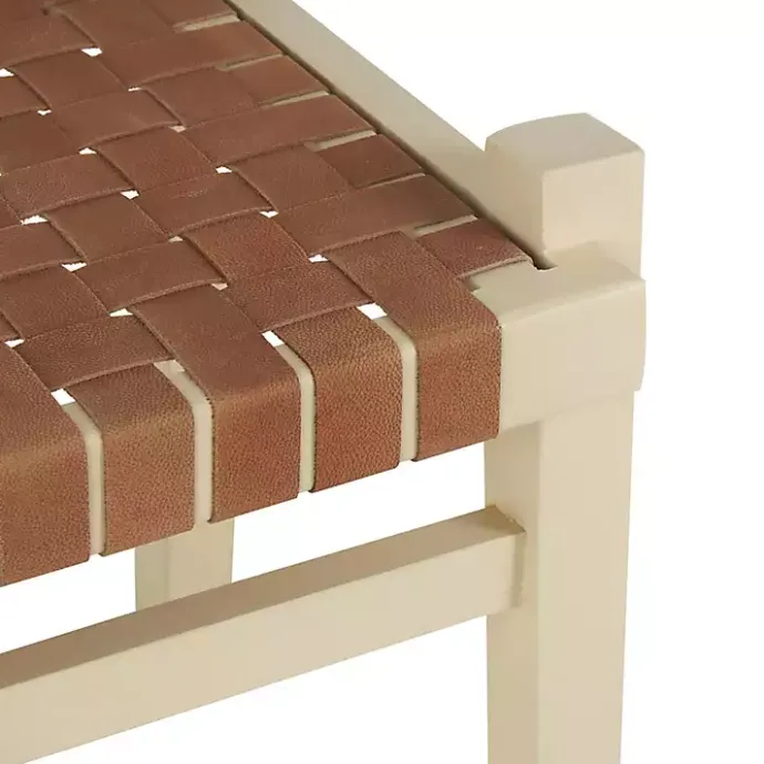 Outlet Kirklands Home Woven Camel Leather Natural Wood Bench Brown