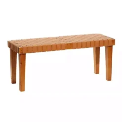 Clearance Kirklands Home Woven Leather Textured Wood Bench Brown