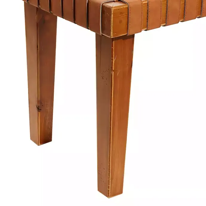 Clearance Kirklands Home Woven Leather Textured Wood Bench Brown