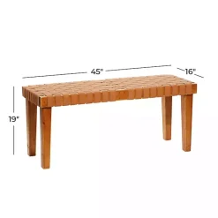 Clearance Kirklands Home Woven Leather Textured Wood Bench Brown