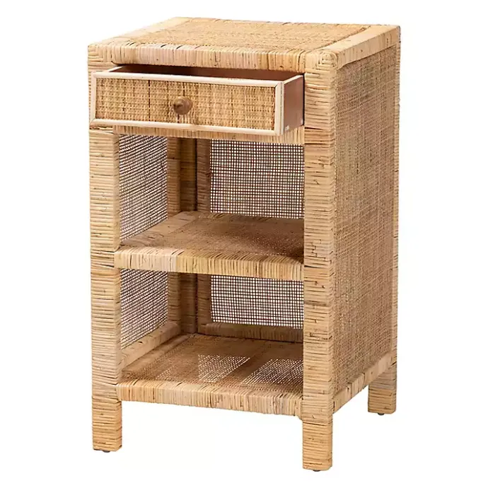 Outlet Kirklands Home Woven Rat and Mahogany Wood Nightsd Tan