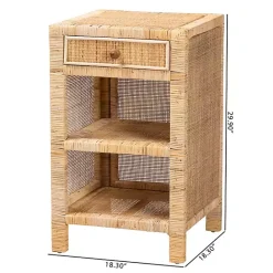 Outlet Kirklands Home Woven Rat and Mahogany Wood Nightsd Tan