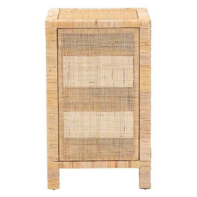 Outlet Kirklands Home Woven Rat and Mahogany Wood Nightsd Tan