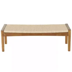 Hot Kirklands Home Woven Rope and Birch Wood Bench Tan