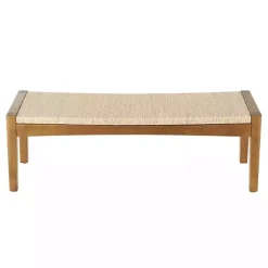 Hot Kirklands Home Woven Rope and Birch Wood Bench Tan