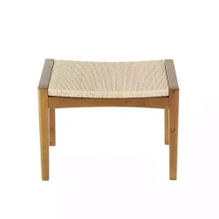 New Kirklands Home Woven Rope and Birch Wood Stool Ottoman Brown