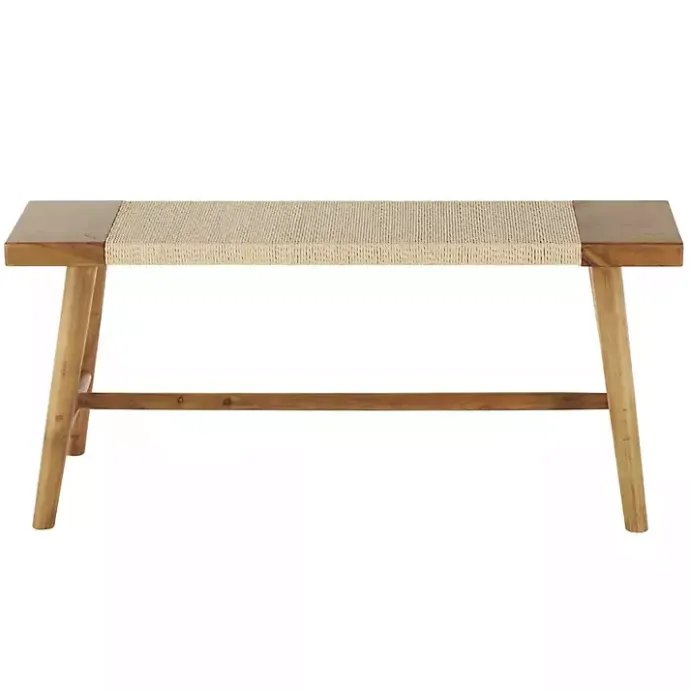 Clearance Kirklands Home Woven Rope Narrow Wood Bench Tan
