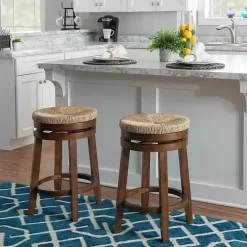 Best Kirklands Home Woven Seagrass Walnut Wood Swivel Counter Stool Tan