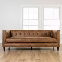 Best Kirklands Home Wyatt Chester Faux Leather Formal Sofa Brown