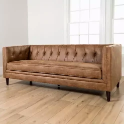 Best Kirklands Home Wyatt Chester Faux Leather Formal Sofa Brown