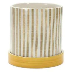 Kirklands Home Yellow Striped and Bee Decorative Pots, Set of 2